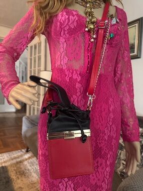 Women’s Red and Black Leather Crossbody Bag - Unbranded